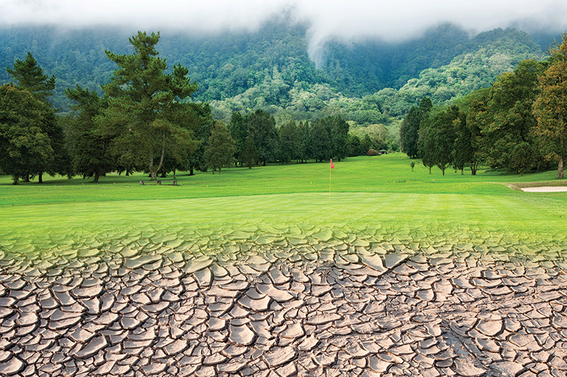 photo illustration of golf course and drought