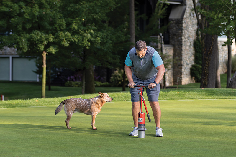 Allen and Tug, the golf course dog