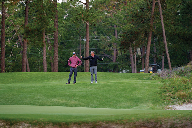 Jake Brazinski and John Jeffreys outdoors on Pinehurst No. 2