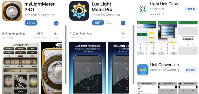 Light measuring apps